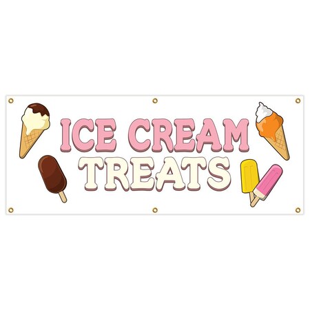 Signmission Ice Cream Treats Banner Heavy Duty 13 Oz Vinyl with Grommets B-72 Ice Cream Treats